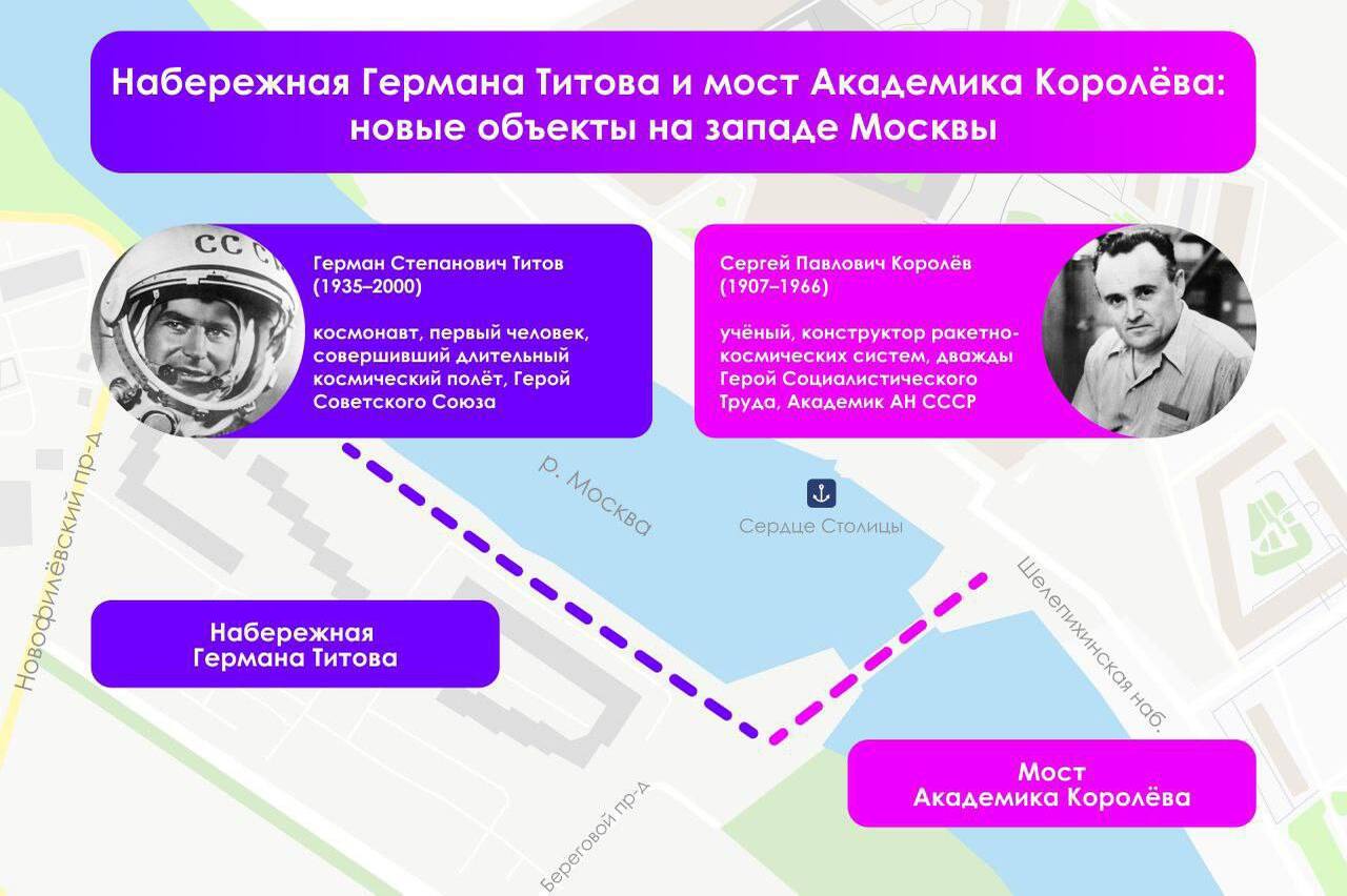 В Москве новые дорожные объекты назвали в честь Титова и Королева